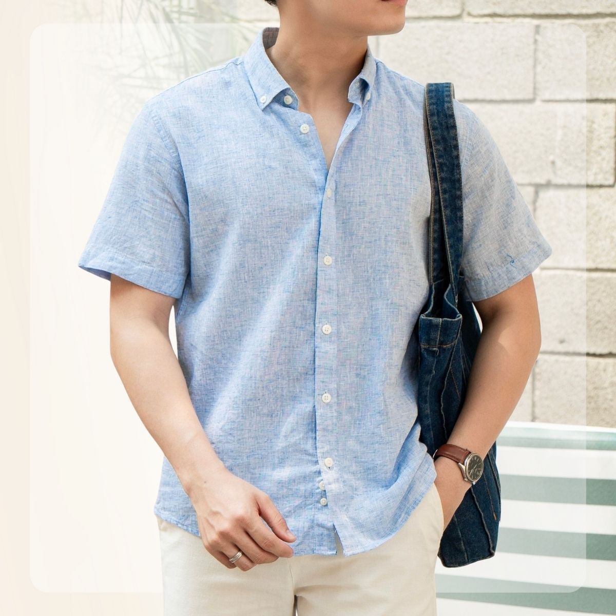 Áo Sơ mi nam ngắn tay Linen SS Shirt form thoải mái  - Xanh sọc