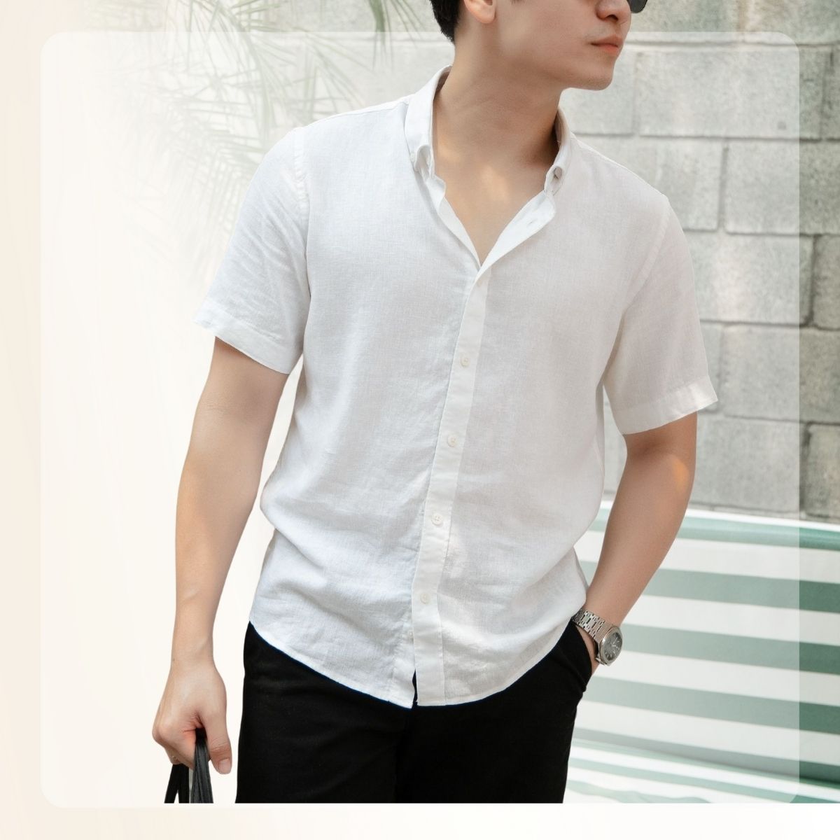 Áo Sơ mi nam ngắn tay Linen SS Shirt form thoải mái - Trắng