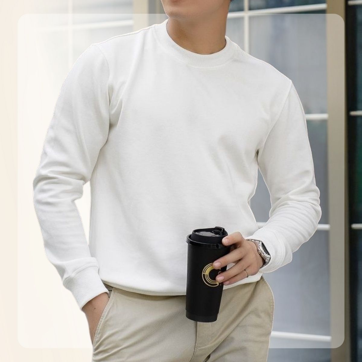 Áo Sweater nỉ  form dáng slimfit F24 Basic Sweater - TRẮNG