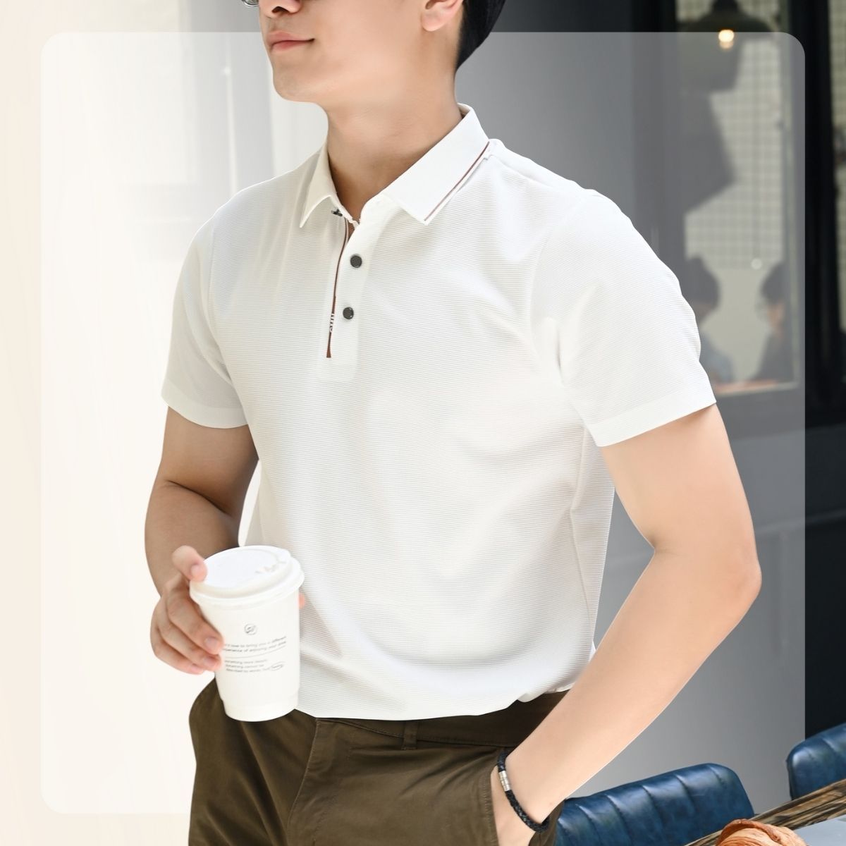 Áo Polo nam Cool GMN Polo form slimfit - TRẮNG