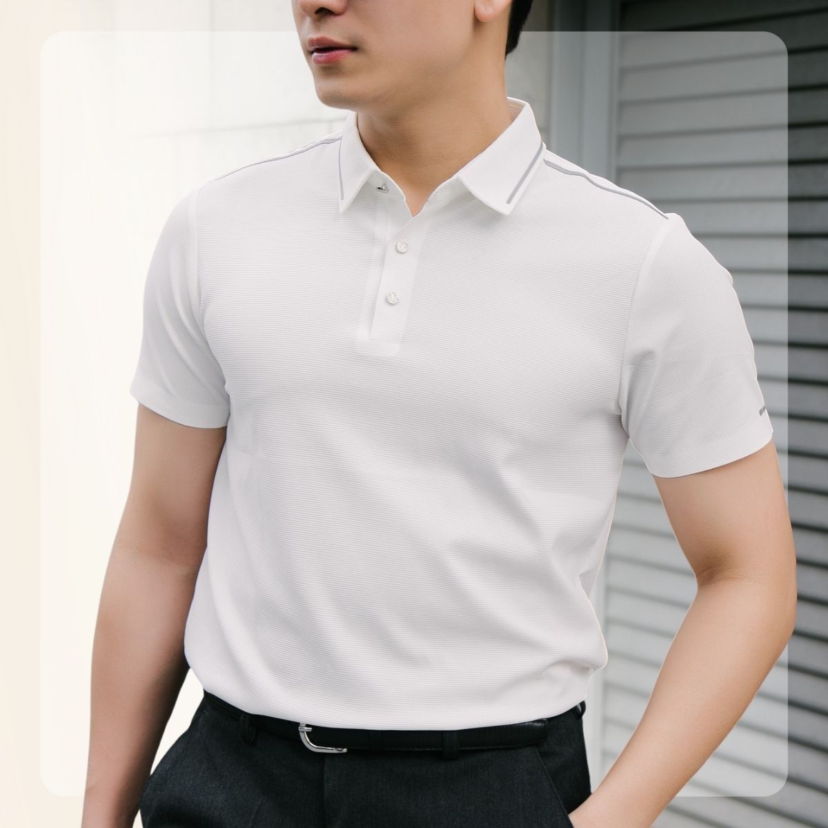Áo Polo Light Cool Line Polo mát mẻ, đường line phản quang  - TRẮNG