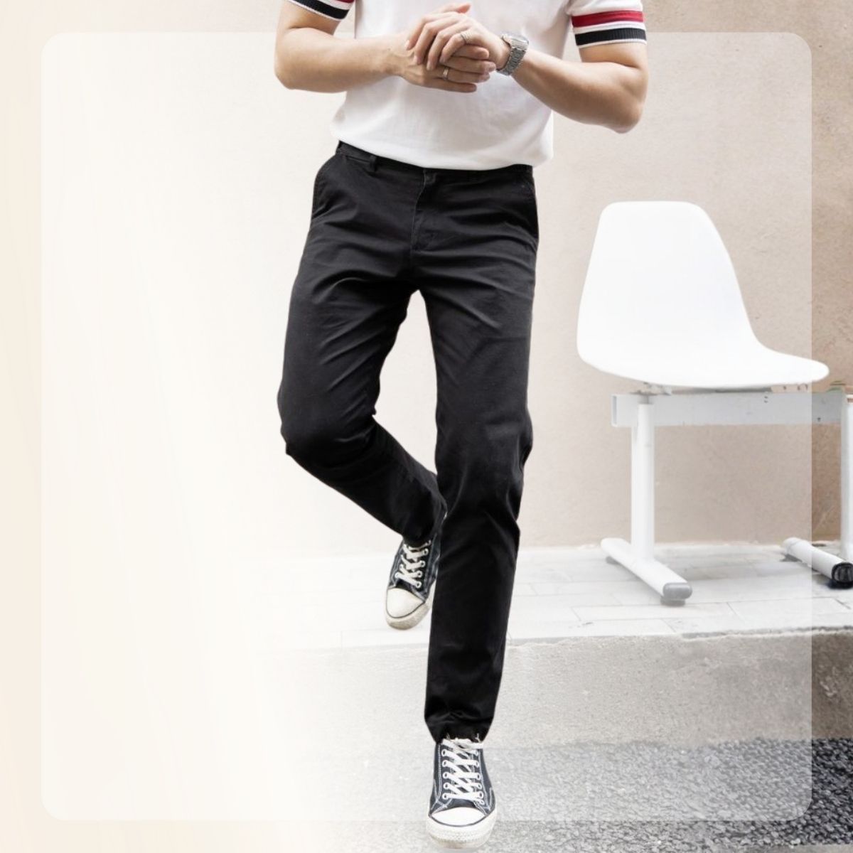 Quần Kaki nam đai chun ẩn Simple Kaki Pants form dáng basic - ĐEN