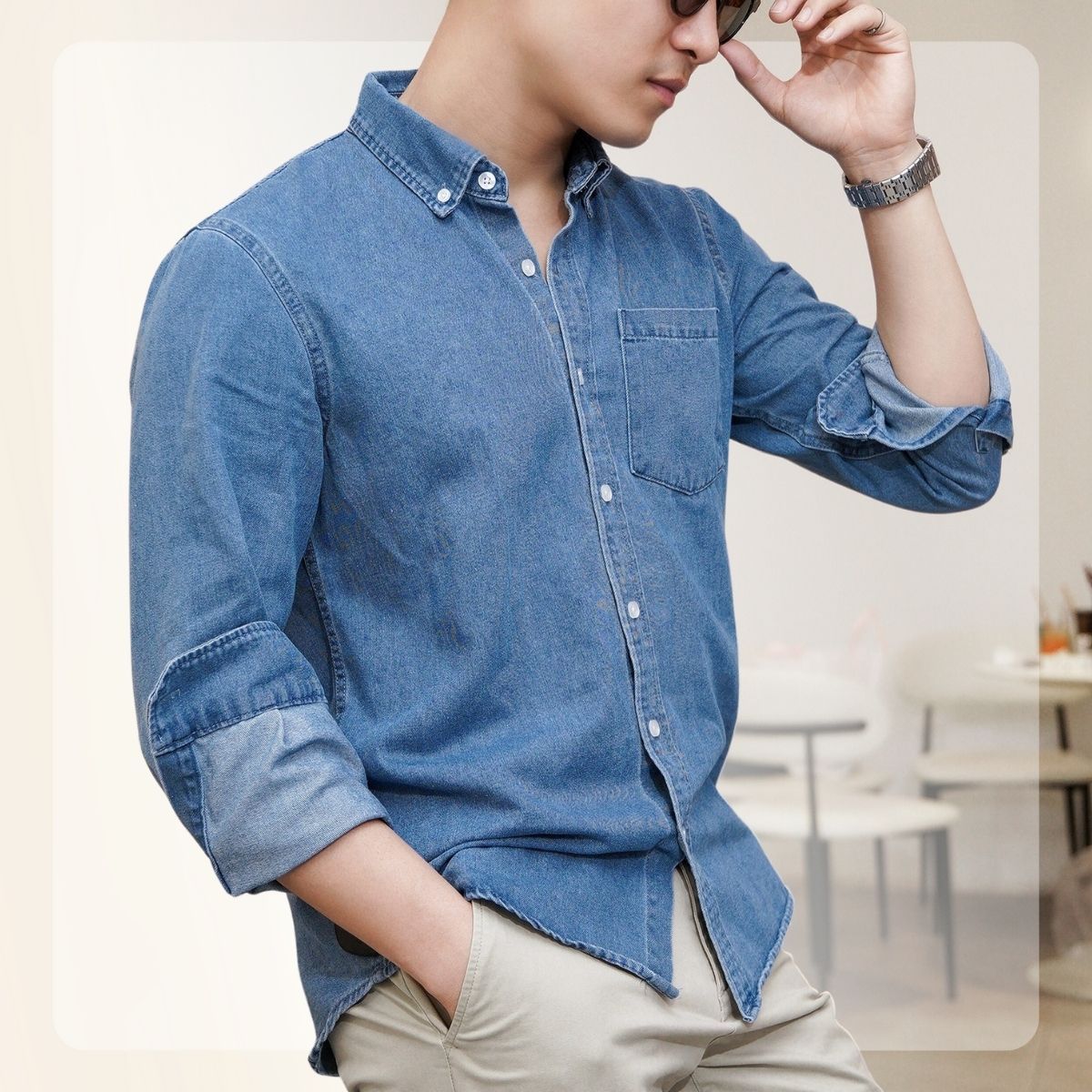 Áo sơ mi nam D23 Denim Shirt form relax - XANH