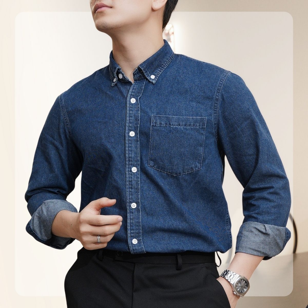 Áo sơ mi nam Denim Shirt form relax - XANH ĐẬM