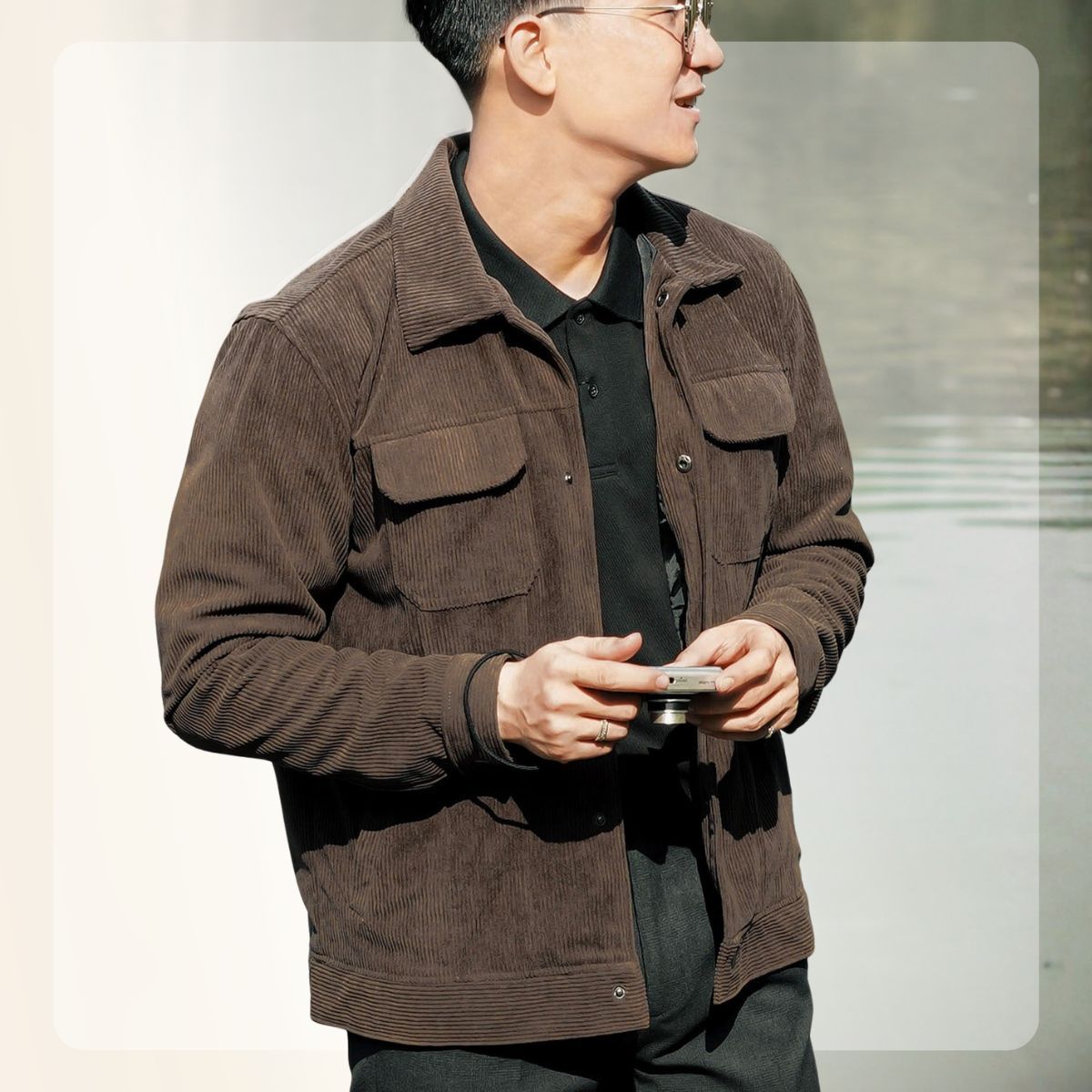 Áo khoác nhung tăm nam mềm mịn giữ ấm tốt Corduroy Jacket  - Nâu