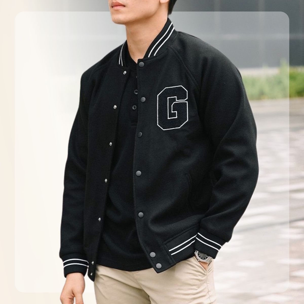 Áo khoác dạ Bomber  F24 G Bomber phối viền cổ tay