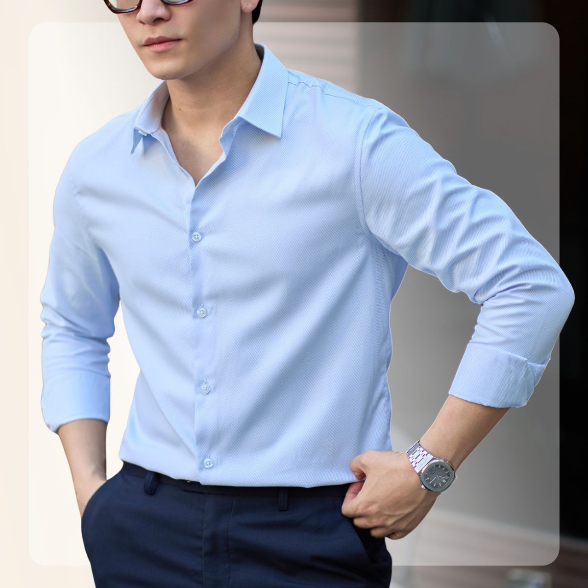 Áo sơ mi nam công sở Classic Shirt form slimfit - Xanh kẻ