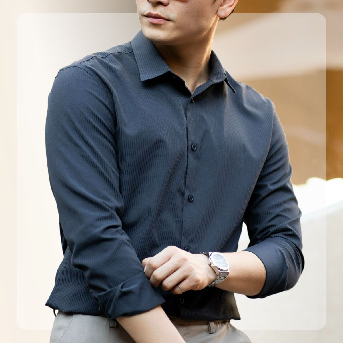 Áo sơ mi nam Classic Shirt form slimfit - Navy kẻ