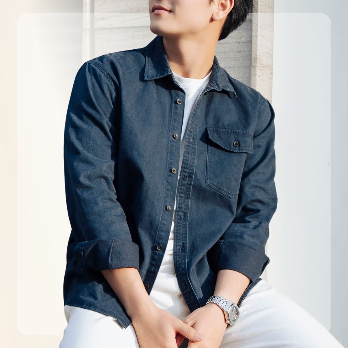 Áo khoác sơ mi Kaki Shirt Jacket đứng form, dày dặn - NAVY