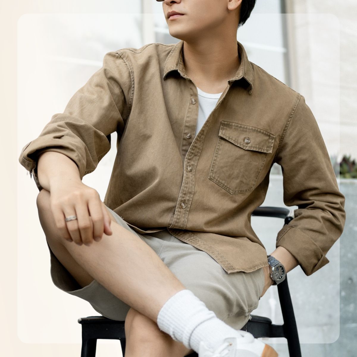 Áo khoác sơ mi Kaki Shirt Jacket đứng form, dày dặn - NÂU