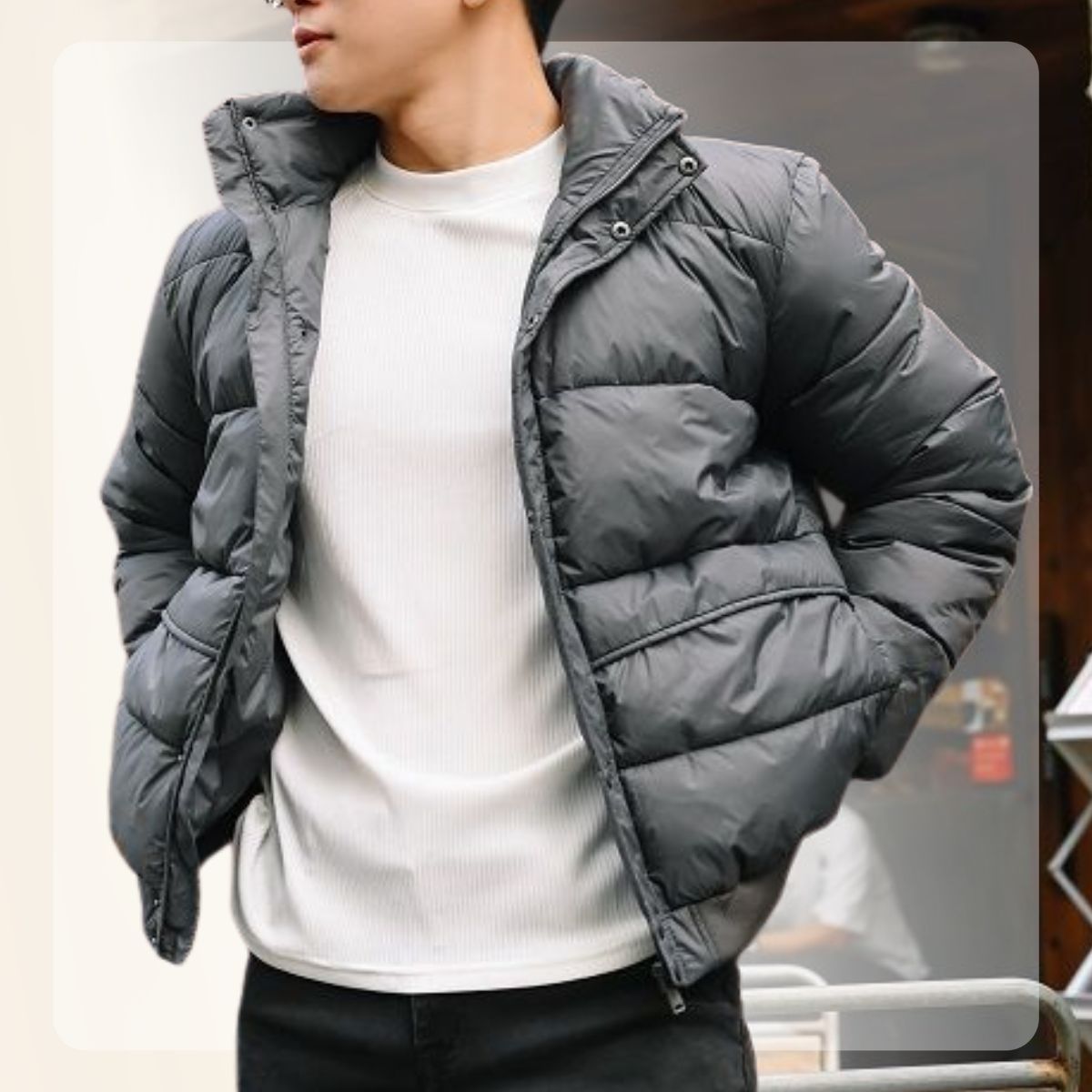 Áo khoác phao chần bông F23 Puffer jacket nhẹ, cản gió, giữ ấm tốt - XÁM