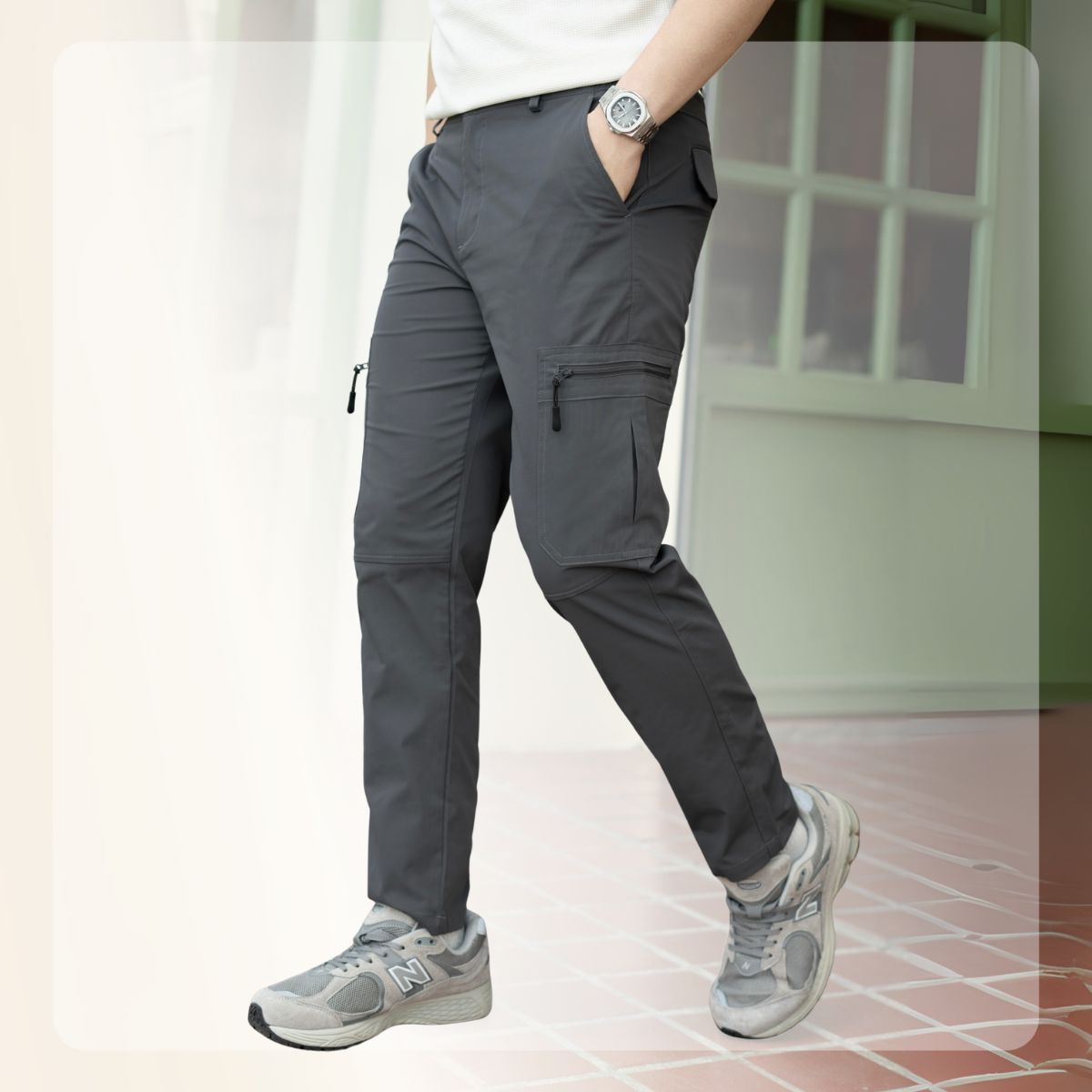 Quần Zipline Pants ống suông, túi kéo 2 bên tiện lợi - Xám