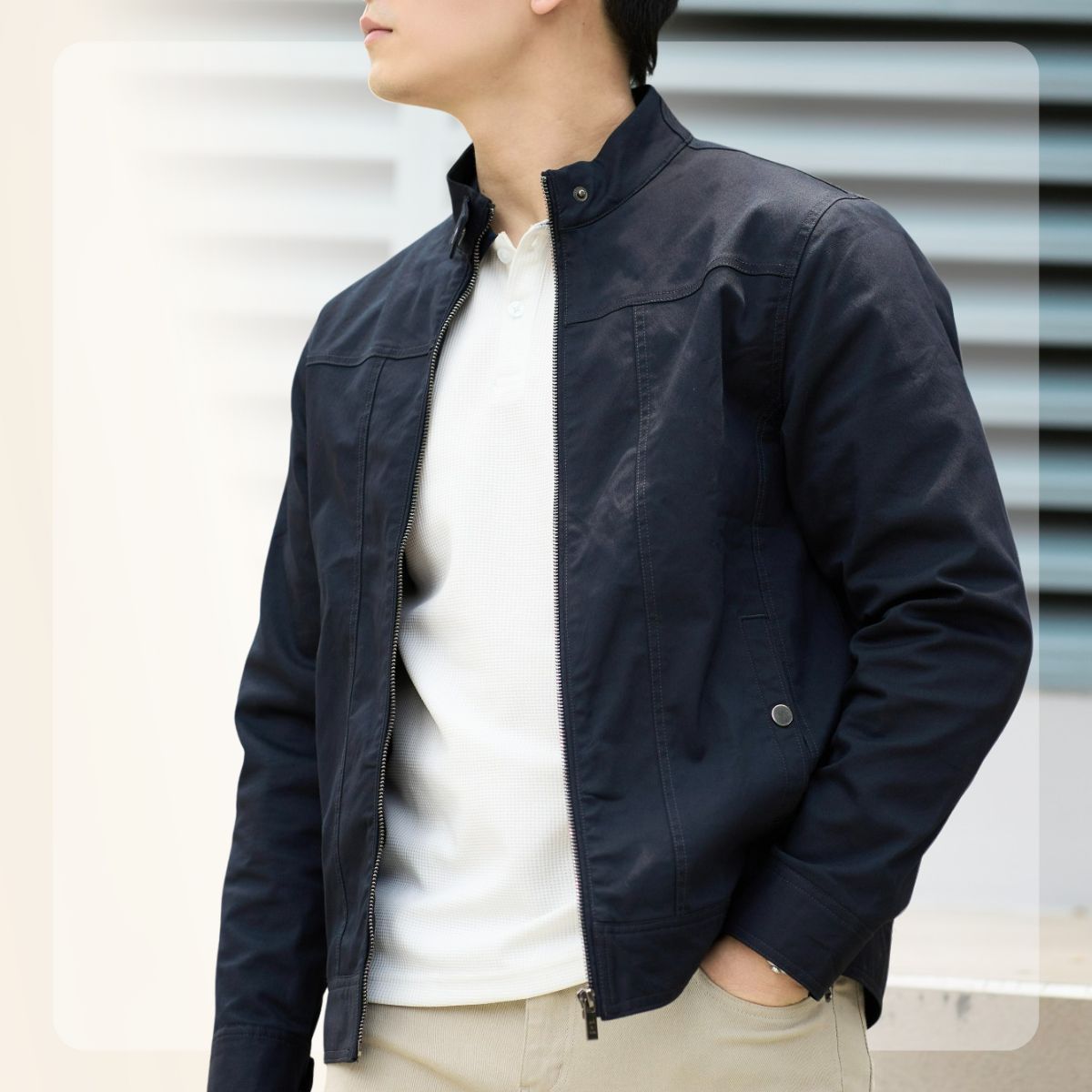 Áo khoác dài tay Mono Jacket form regular - Navy