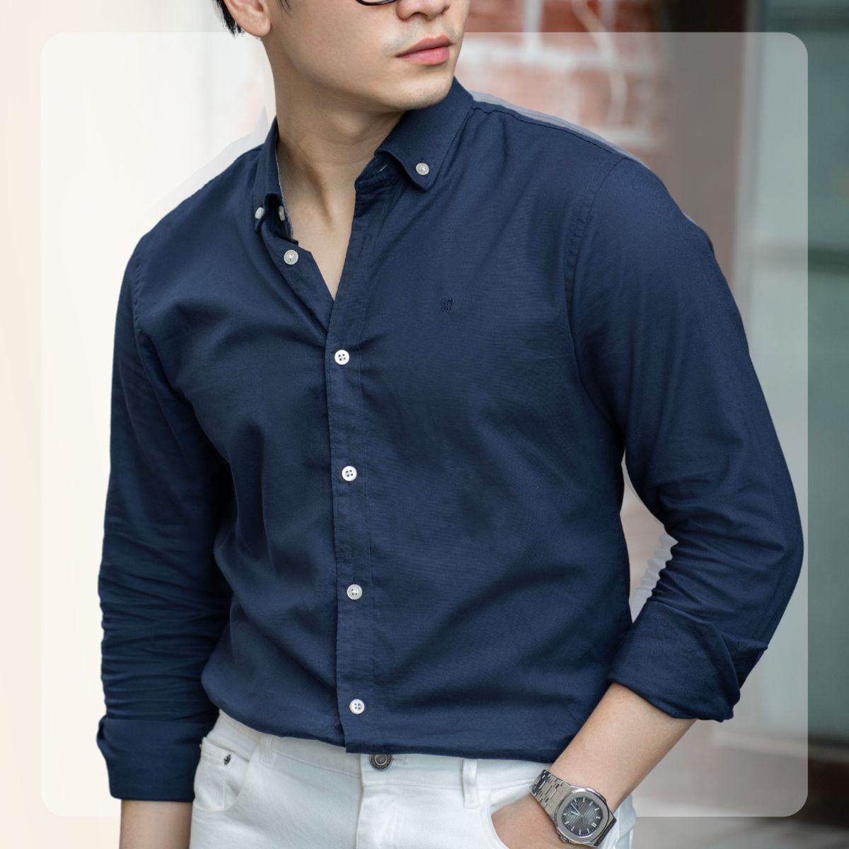 Áo sơ mi Oxford Shirts đứng form, thấm hút mồ hôi - Navy