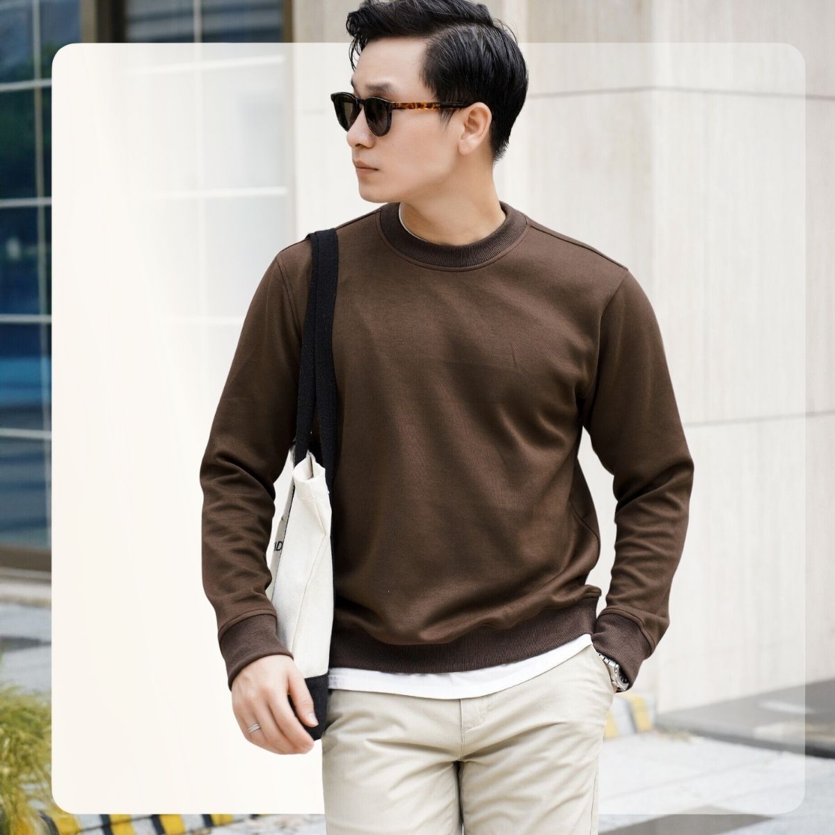 Áo Sweater nỉ form dáng slimfit F24 Basic Sweater - NÂU