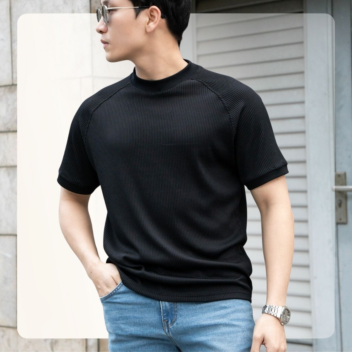 Áo thun trơn Raglan Light T-Shirt siêu mát, form Slimfit   -  ĐEN