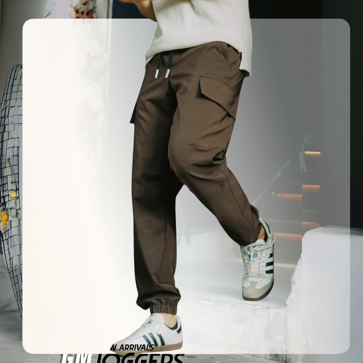 Quần gió nam túi hộp GM Jogger form Regular- NÂU