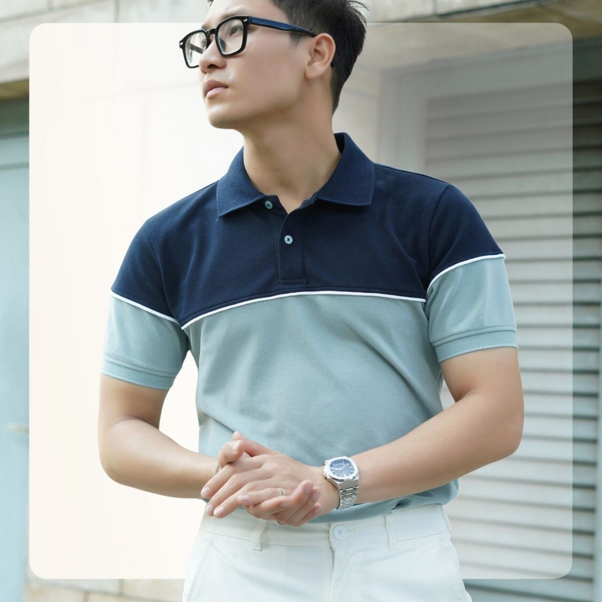 ÁO POLO NAM PHỐI MÀU DIVI POLO FORM BASIC - XANH