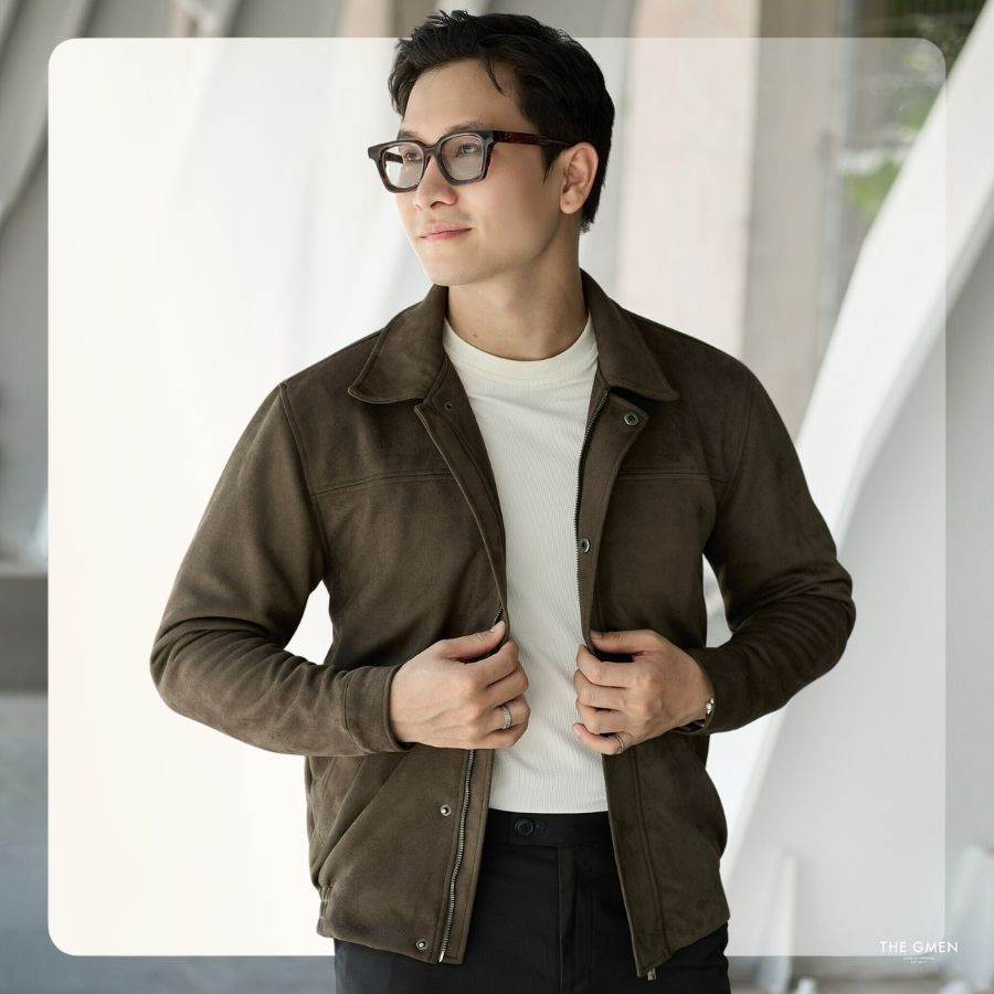 Áo khoác da lộn nam  F25 Flux Suede Jacket form regular - Rêu