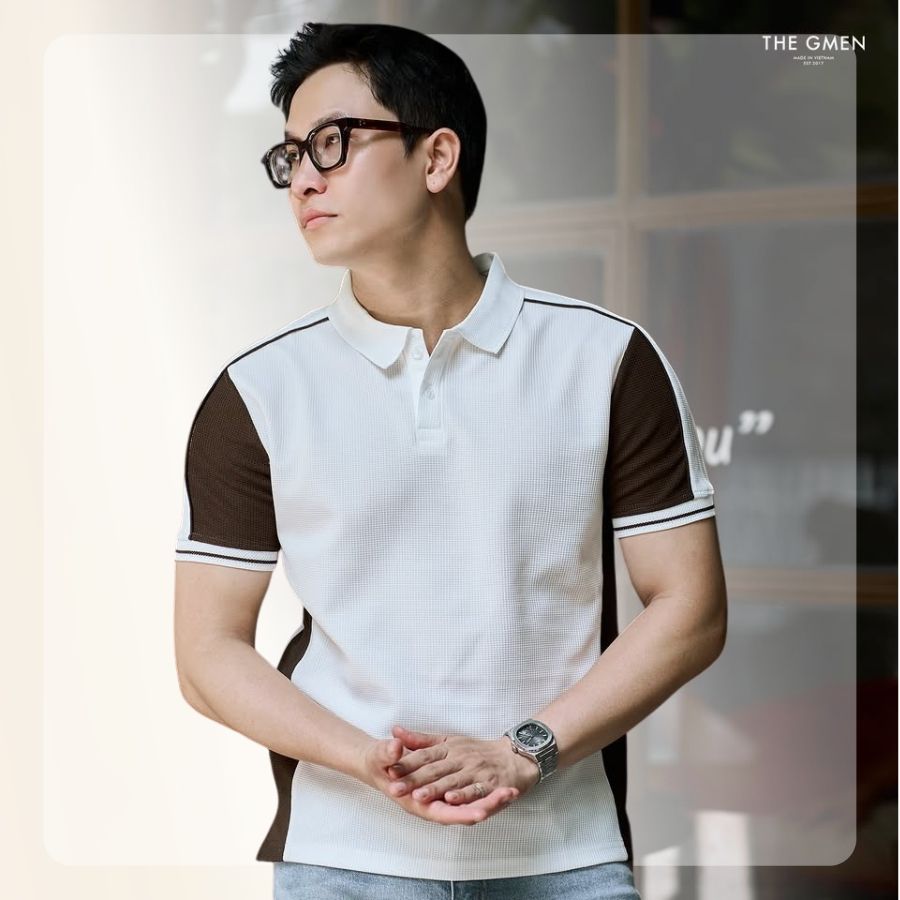 Áo polo nam S25 Dual Waffle form slimfit - Nâu