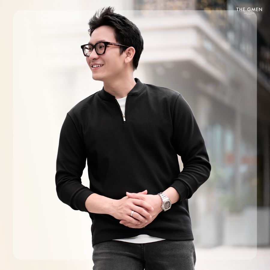Áo sweater nam Zip Sweater form regular - Đen