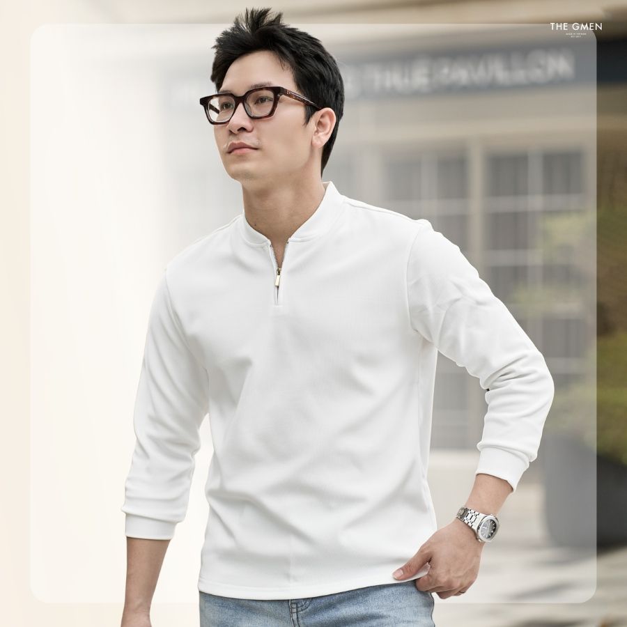 Áo sweater nam  F25 Zip Sweater form regular - Trắng