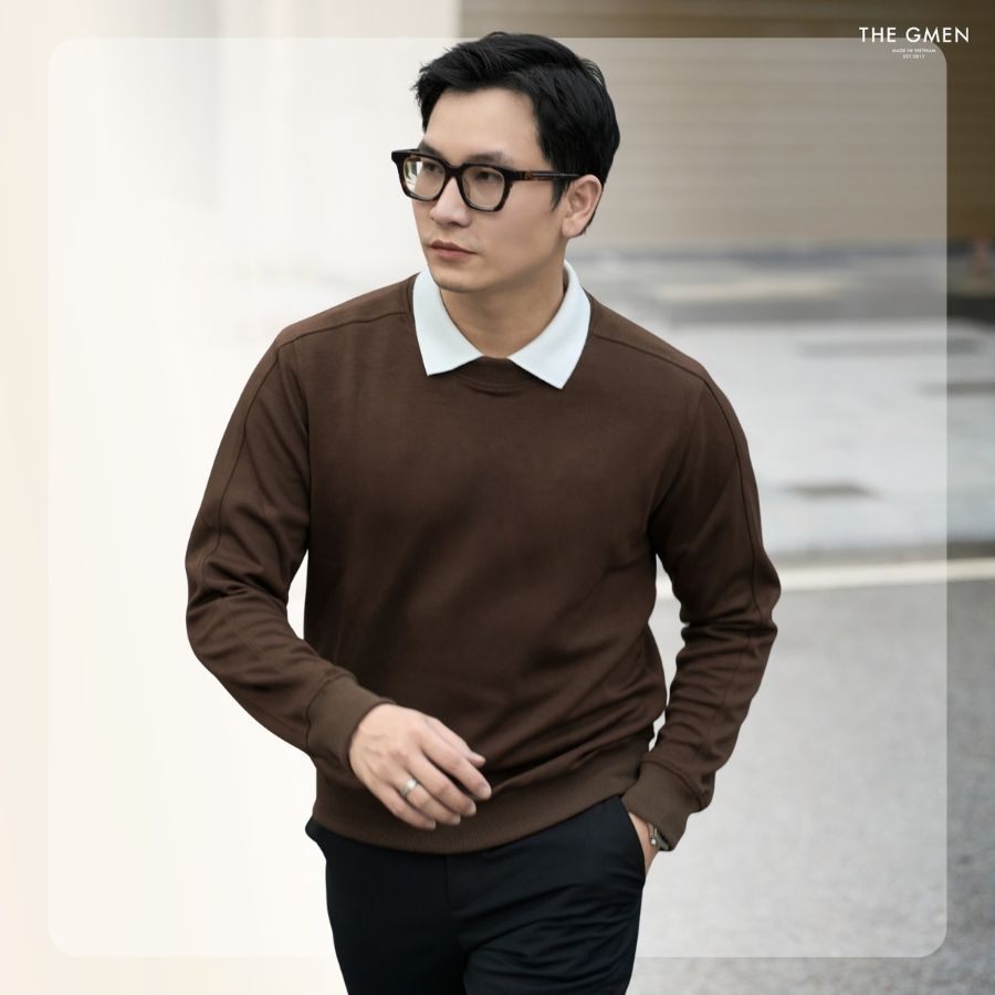 Áo sweater nam Raf Sweater form regular - Nâu