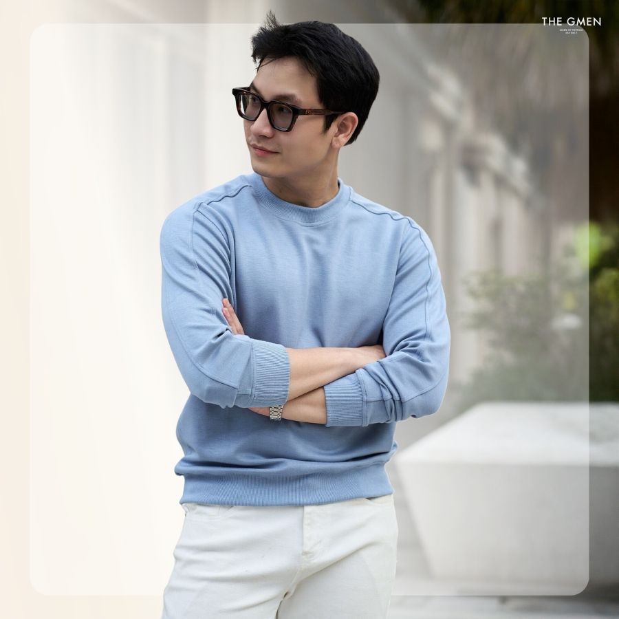 Áo sweater nam Raf Sweater form regular - Xanh