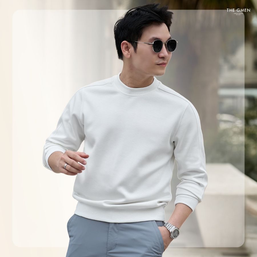 Áo sweater nam Raf Sweater form regular - Trắng