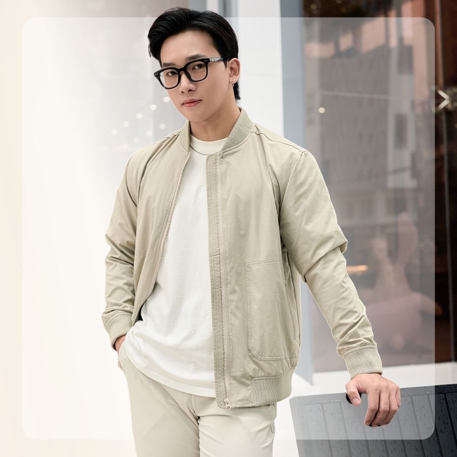Áo khoác bomber gió nam Lite Bomber form regular - Be