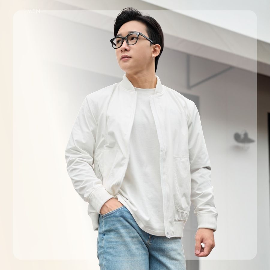 Áo khoác bomber gió nam Lite Bomber form regular - Trắng