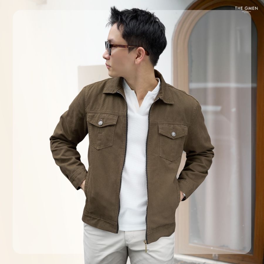 Áo khoác nam vải kaki Stone Kaki Jacket  form regular - Nâu