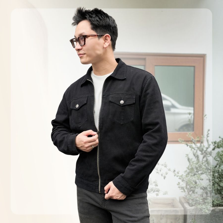 Áo khoác nam vải kaki Stone Kaki Jacket  form regular - Đen