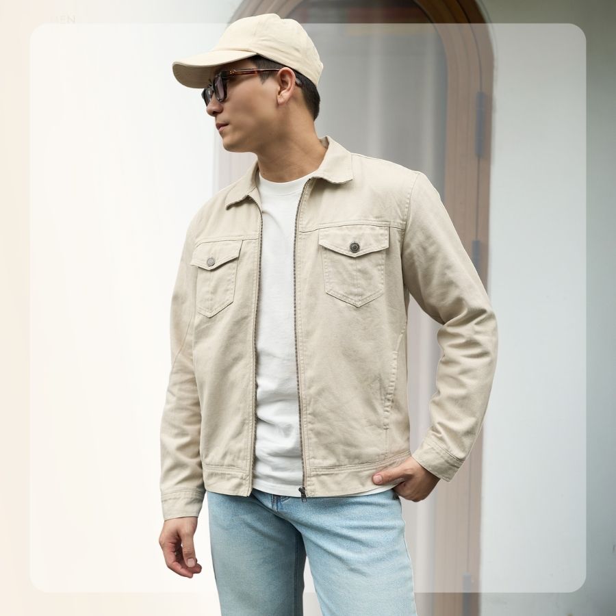 Áo khoác nam vải kaki Stone Kaki Jacket  form regular - Be