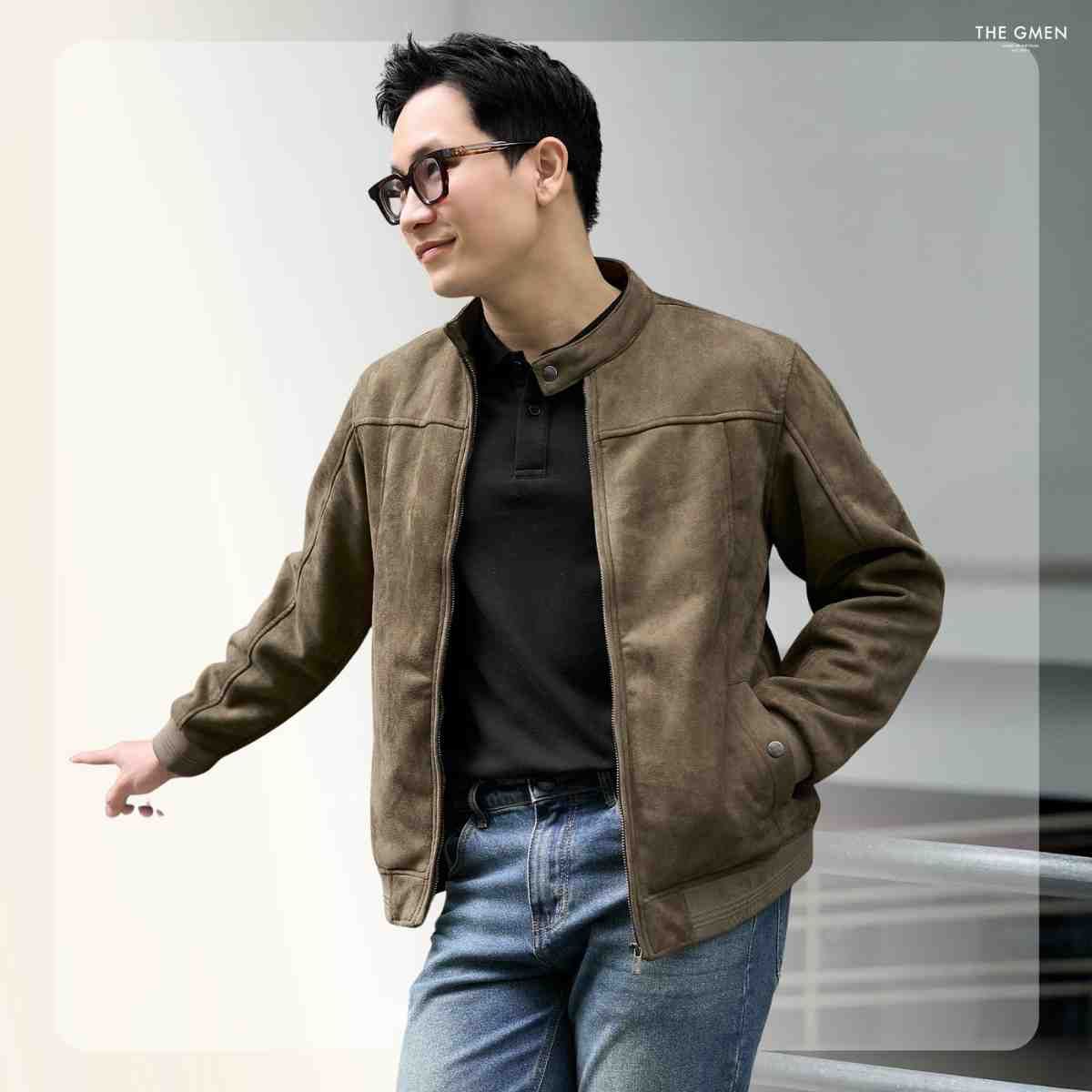 Áo khoác da lộn nam Frost Suede Jacket form regular - Nâu nhạt