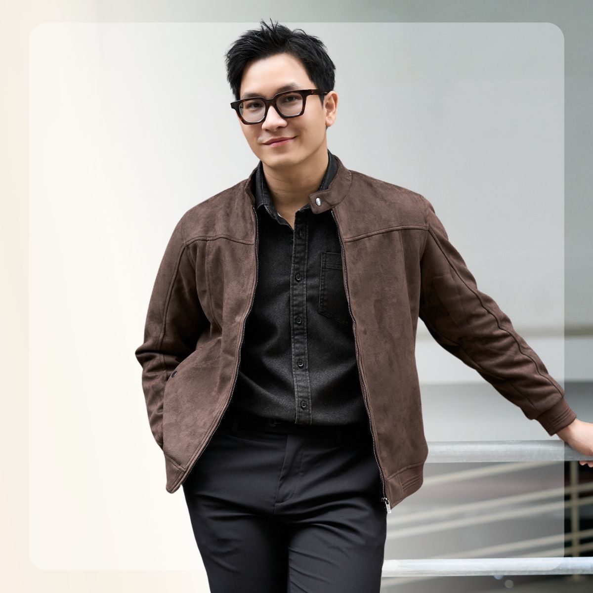 Áo khoác da lộn nam Frost Suede Jacket form regular - Nâu đậm