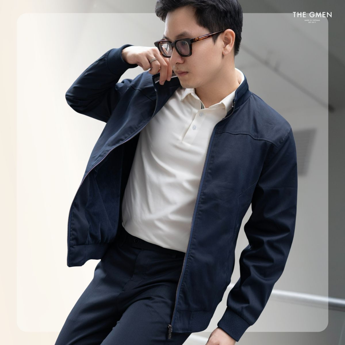 Áo khoác kaki lót lông nam Freeze Jacket form regular - Navy