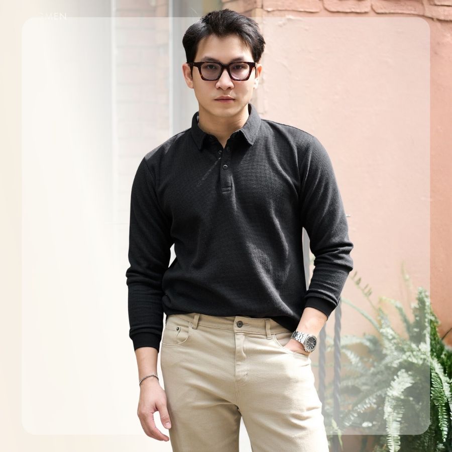 Áo polo dài tay Long Polo form regular - Đen
