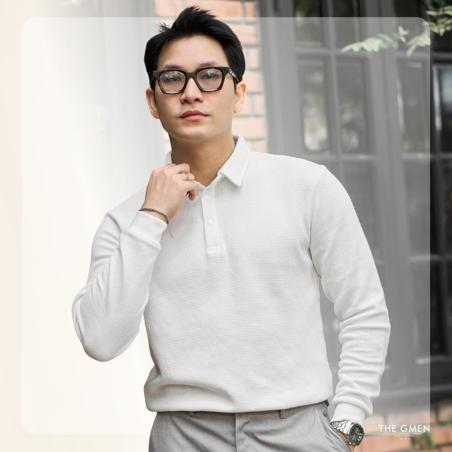 Áo polo dài tay Long Polo form regular - Trắng