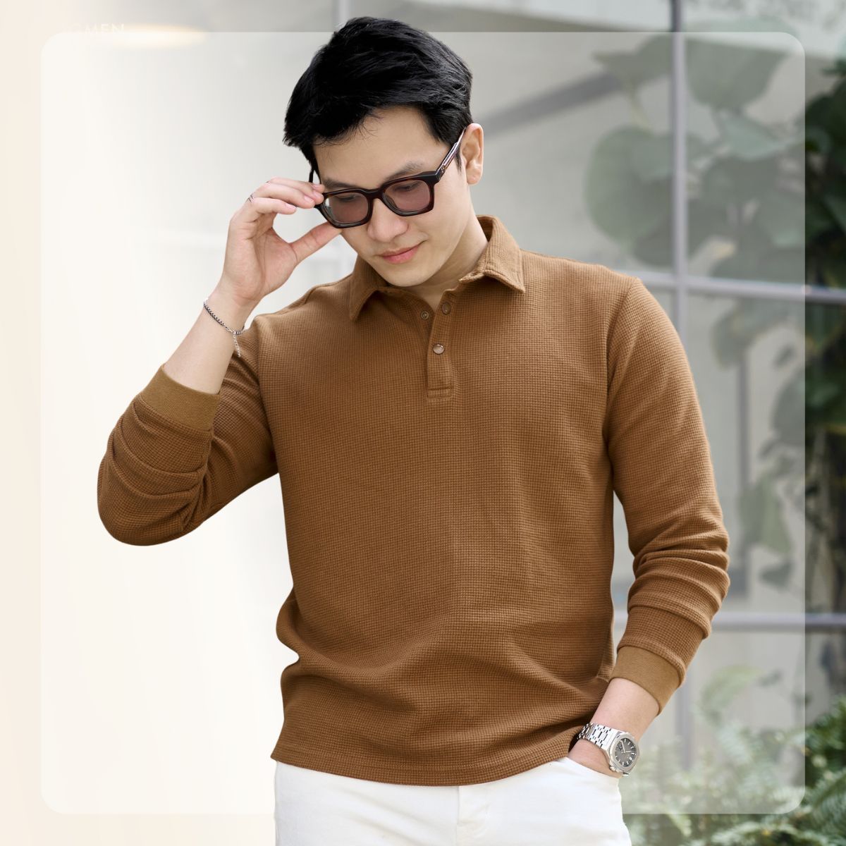 Áo polo dài tay Long Polo form regular - Nâu