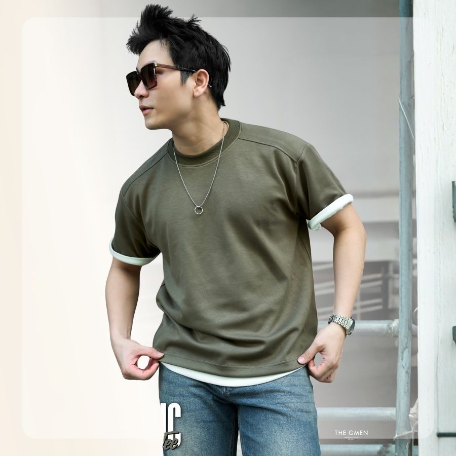 Áo thun nam Ez Basic Tee form relax - Rêu