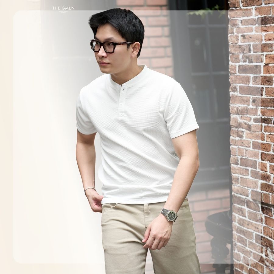 Áo thun nam S26 Henley T-shirt form regular - Trắng