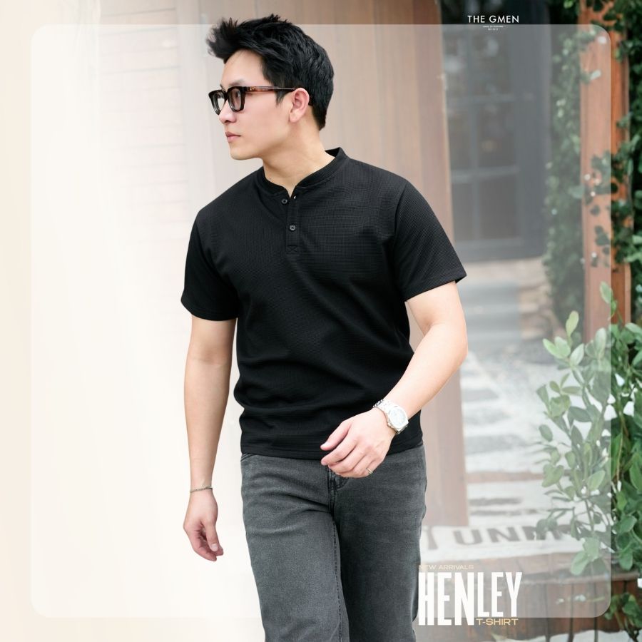 Áo thun nam S26 Henley T-shirt form regular - Đen