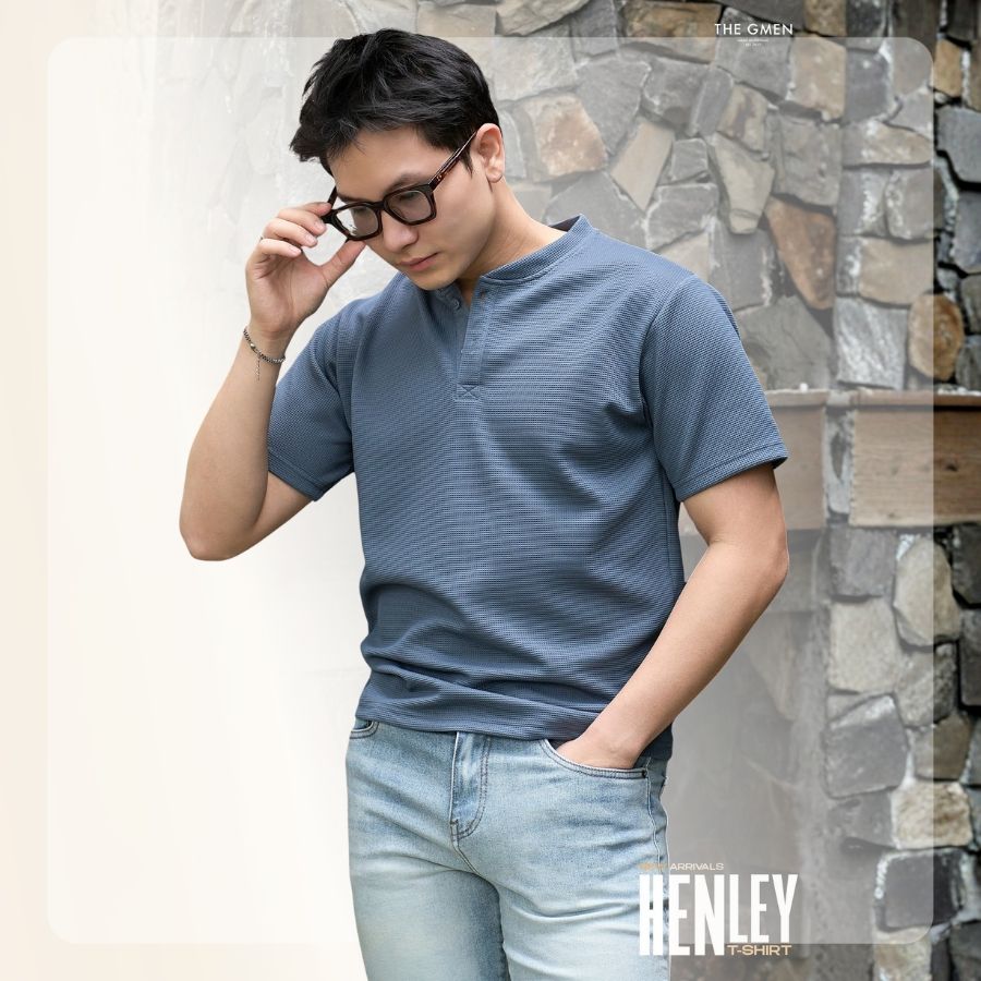 Áo thun nam S26 Henley T-shirt form regular - Xám xanh
