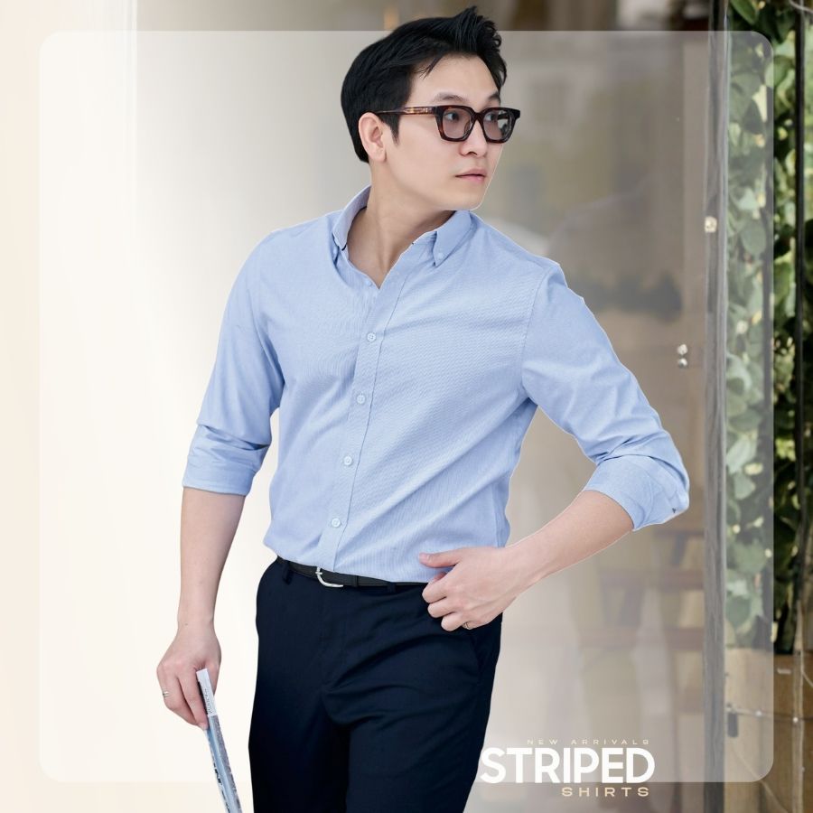 Áo sơ mi nam G26 Striped Shirt form Regular - Xanh sọc