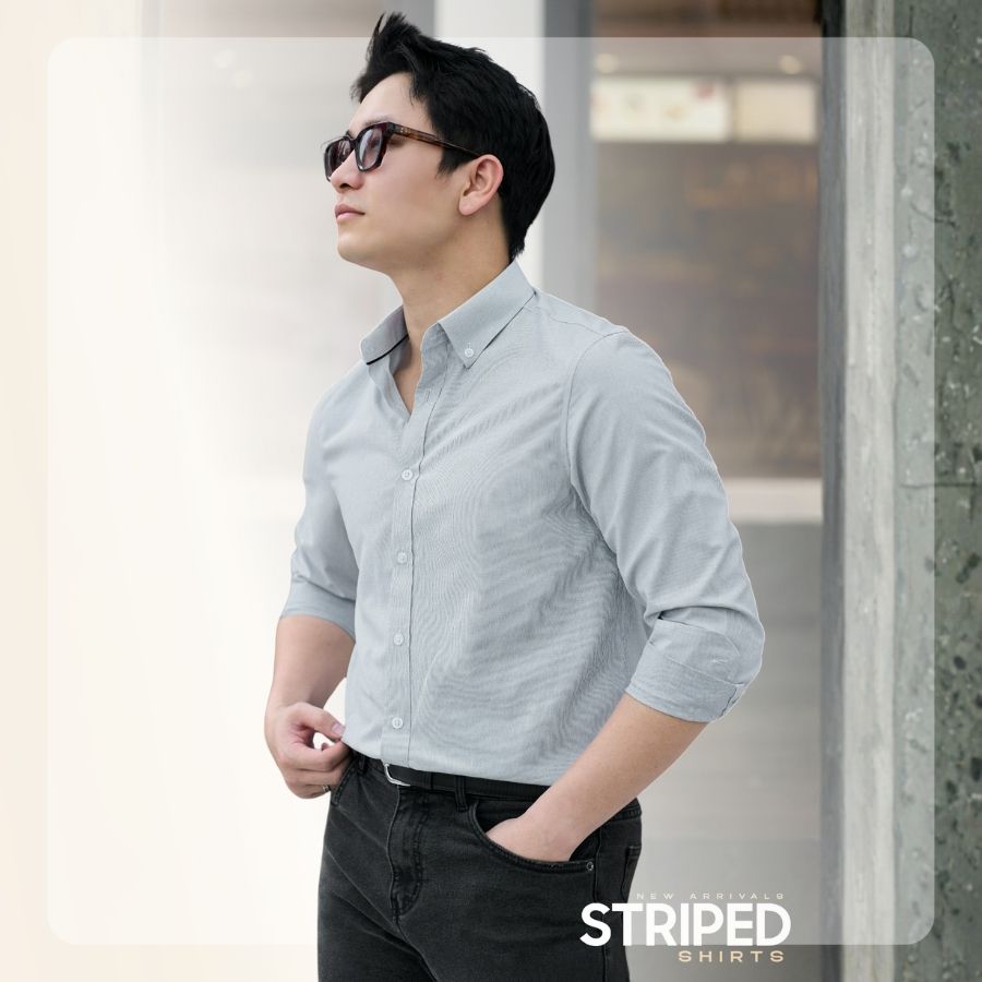 Áo sơ mi nam G26 Striped Shirt form Regular - Xám sọc