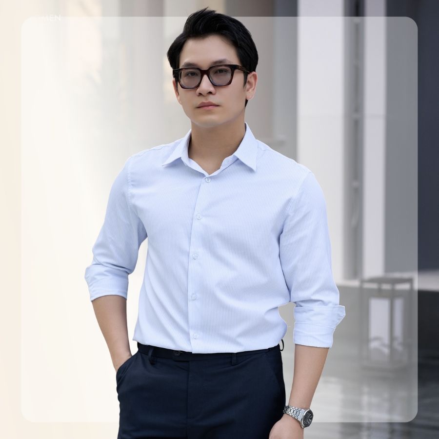 Áo sơ mi nam G26 Striped Shirt form Slim fit - Trắng kẻ