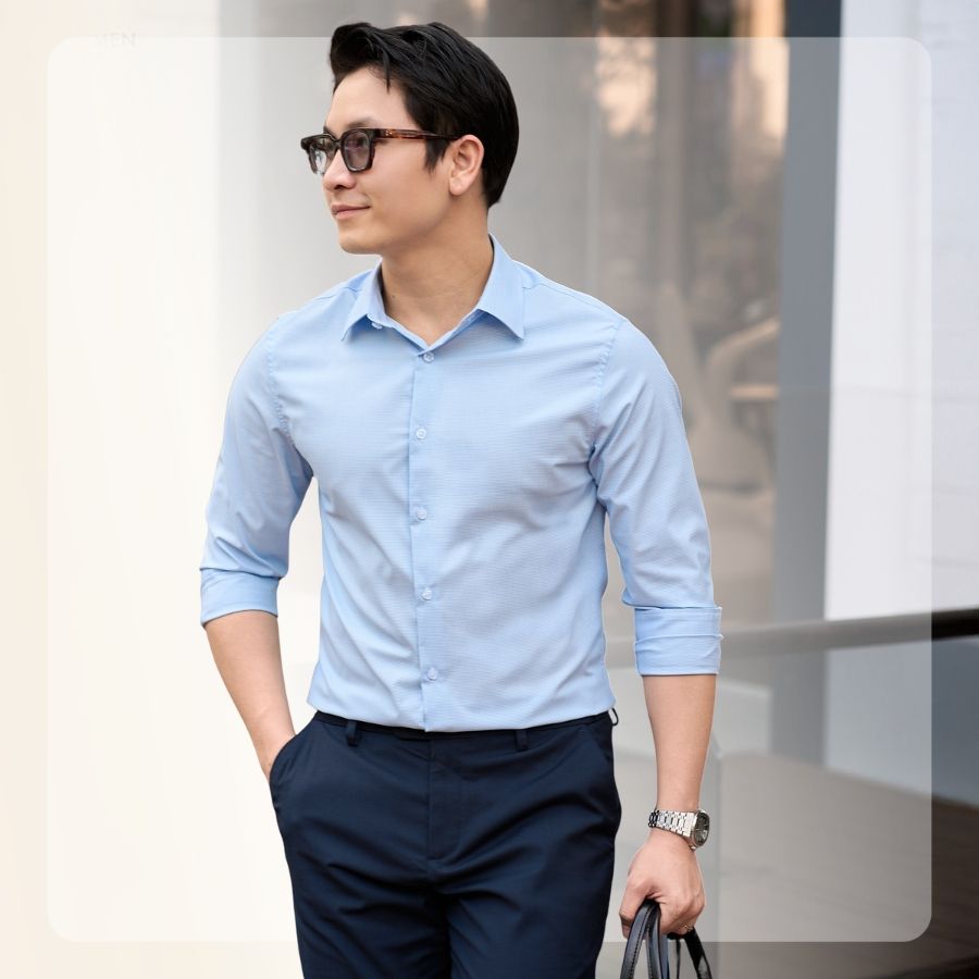 Áo sơ mi nam G26 Striped Shirt form Slim fit - Xanh caro