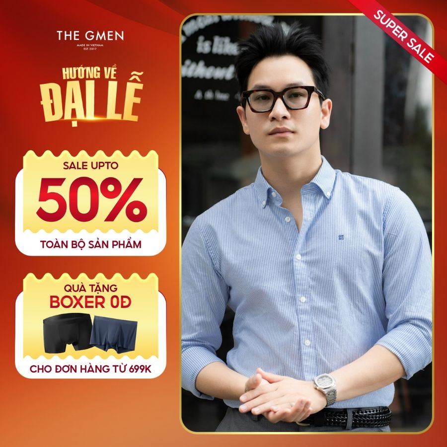 Áo sơ mi nam S25 Oxford Shirts đứng form, thoải mái, thấm hút mồ hôi - Xanh kẻ đậm