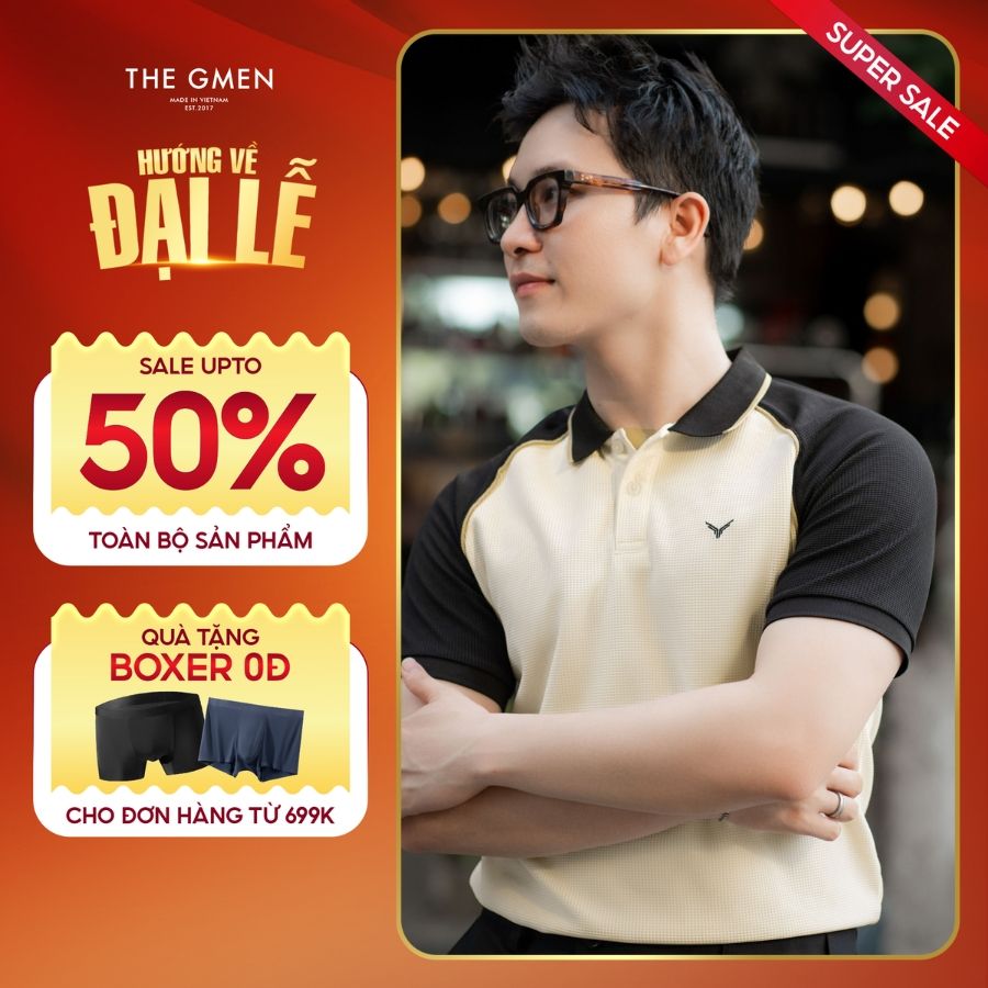 Áo Polo nam S25 Waffle Raglan Polo vải Waffle phối viền cổ, ráp vai tôn dáng - Be